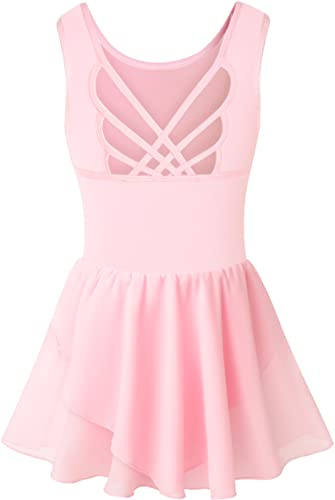 Tegmk Girls Tank Ballet Leotards with Skirt Toddler Dance Dress,Cute Butterfly Hollow Back(7013-08-L)