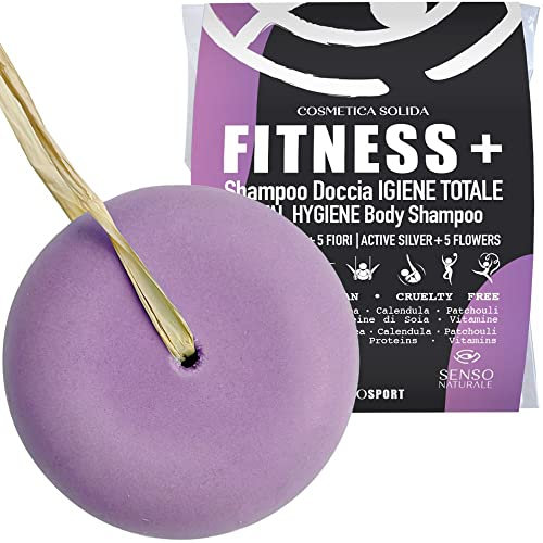 Senso Naturale Shampoo Solido Doccia Fitness Igienizzante Rilassante per Sportivi con Olio di Argan, Riduce la Fatica, Idrata i Capelli e Tonifica la Pelle, 100% Naturale