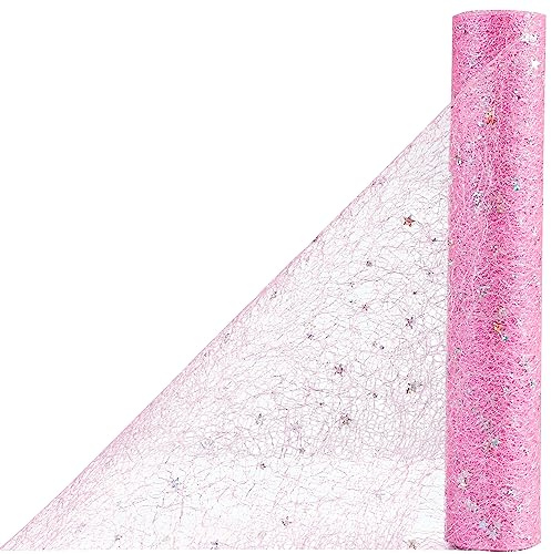 OSVINO Tischläufer Rosa 30 cm x 10 m Mit Pailletten Deko Weihnachten Tischdeko Geburtstag Tischdecke Papierrolle Tischband Deko Taufe für Deko Hochzeit Esstisch Wohnzimmer Party Urlaub Handwerk
