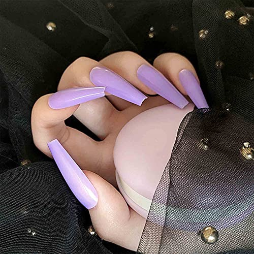 Allereya Super Lange Coffin Kunstnägel Ballerina Lila Press on Nails Prom Party Clip on Nails Super Lange Full Cover Acrylnägel Kunst für Frauen und Mädchen 24 Stück (Lila)