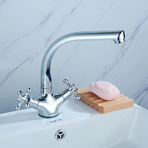 Zweigriff Waschtischarmatur, Retro Spültischarmatur Badarmatur Wasserhahn Armatur 3/8, Ein Loch, Keramikventil, Kalt Und Warmregelung