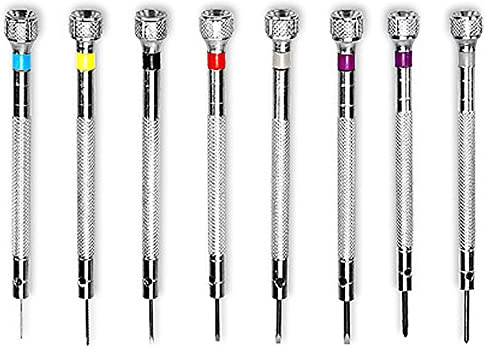 Uhrmacherwerkzeug Schraubendreher Set YUNYAN 8 Stück Uhrenschraubenzieher Driver Schraubendreher Werkzeug Reparatur Kit 0,6/0,8/1,0/1,2/1,4/1,6 mm für Reparatur Modellbau Elektronik