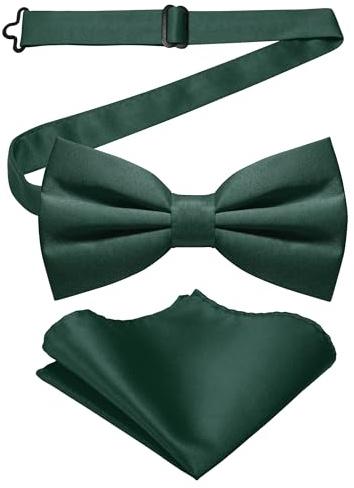 RBOCOTT Dark Green Bow Tie Bowtie and Pocket Square Set for Men(3)