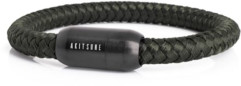 Akitsune Portus Segeltau Armband | Magnetischer Kapselverschluss Armschmuck Damen Anker Herren Maritim - Mattschwarz-Olive 19cm