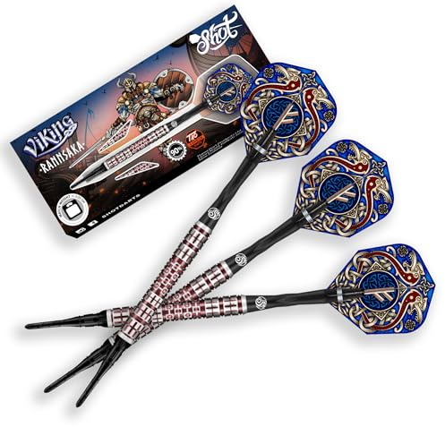Shot Soft Darts Viking Rannsaka 90% Tungsten Softtip Darts Softdart Hochwertige Tungsten Dartpfeile Set mit Schäften und Flights Made in Neuseeland