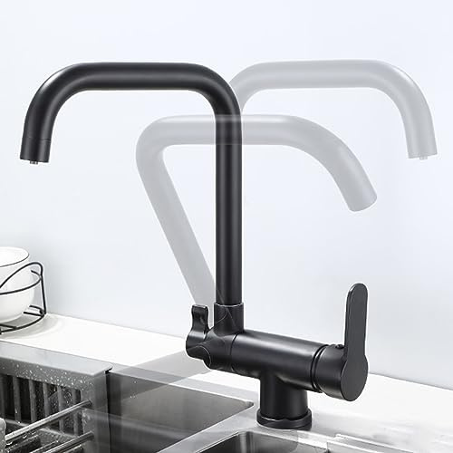 XJTNLB Grifo Abatible Fregadero Grifo Cocina Osmosis 3 Vias Grifo Giratorio Grifo de Cocina con Osmosis Abatible Mezclador de Fregadero,Negro