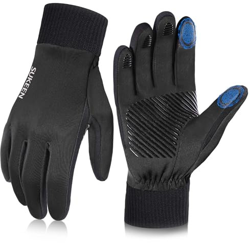 Sukkeen Winter Thermal Gloves - Men's Anti Slip Touchscreen Windproof & Water Resistant Running Gloves for Cold Weather Cycling, Walking, Riding & Driving