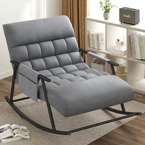 Doppelt Modern Komfortabel Gepolstert Schaukelstuhl, Atmungsaktiv Rocking Chair mit Armlehnen, Draussen Gartenliege,Einstellbarer Winkel relaxsessel,Mit Seitentaschen,Für Schlafzimmer,Wohnzimmer. ( Co