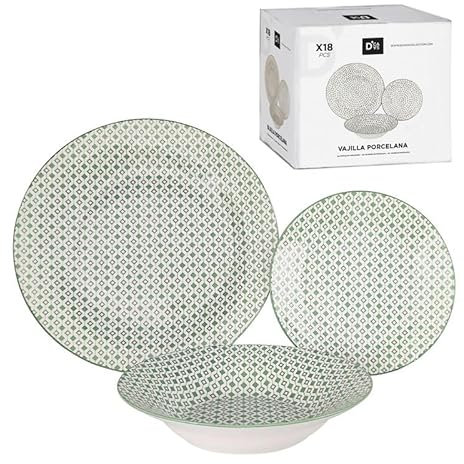 ROCKING GIFTS Vajilla de 18 Piezas en Color Verde Agua - Juego de Platos, Tazas y Cubiertos