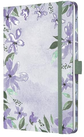 SIGEL J5337 Wochenkalender Jolie 2025, Loose Florals Lilac, ca. A5, Hardcover, Gummiband, Stiftschlaufe, Einstecktasche, 174 Seiten, vegan, Buchkalender, Terminplaner