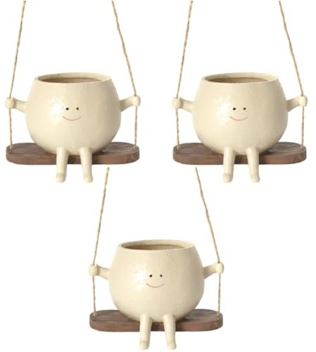 Fiorky Blumentopf Hängend mit Schaukel Gesicht, Hängetopf mit Lächeln Gesicht, Übertopf Mit Hängendem Swing Face Übertopf, Blumenampel Hängend for Sukkulenten Innen Außen Dekor