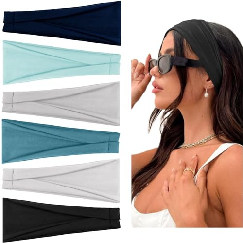 BELEVO Stirnband Damen Sport 6 Stück, Elastische Haarband Damen Schwarz Haarbänder Wicking Rutschfeste Stirnbänder Sommer Haarschmuck für Frauen Yoga Workout Fitness