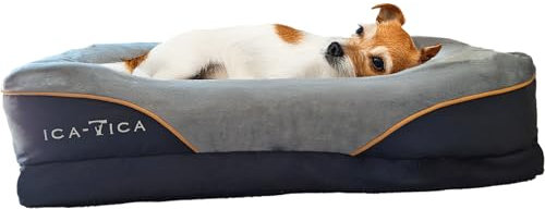 ICA-TICA luxuriöses, ergonomisches Hundebett, gelenkschonend, stützende Visco-Schaum Matratze, Bezug waschbar, Hundekissen große, mittelgroße Hunde (M)