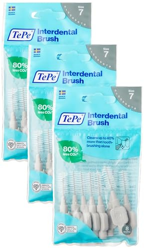 TePe Interdental Brush, Original, Grey, 1.3 mm/ISO 7, 8pcs, plaque removal, efficient clean between the teeth, tooth floss, for narrow gaps (Packung mit 3)