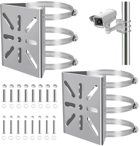 2 Sätze Masthalterung für Überwachungskamera Vertikale Stangenhalterung Kamera Befestigung Edelstahl Eckhalterung mit 6 Verstellbaren Klemmen 20 cm für CCTV-Kameras Wandhalterung Outdoor