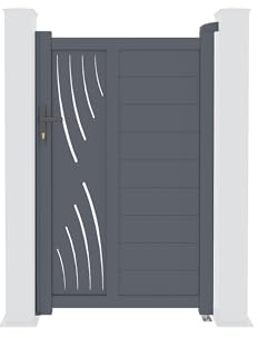 Casanoov Portillon Aluminium VELETA - 103 x 161 cm - 1,03 m x 1,61 m 1,66 m² - Gris Anthracite RAL 7016 - Motif Nature - Entrée Piéton Moderne - Résistance Vent 55 km/h - Kit Complet Serrure