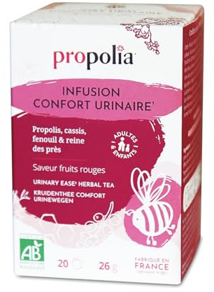 PROPOLIA - Bio - Infusion confort urinaire - Propolis, Cassis, Fenouil & Reine des près - Fabriquée en France - 20 Sachets