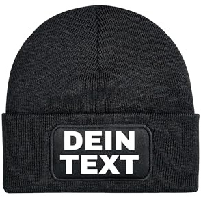 NIMAMA Personalisierte Mütze Beanie Bedrucken Lassen - Strickmütze mit eigenem Text personalisiert - Wintermütze Individuell als Geschenk für Herren & Damen selbst gestalten