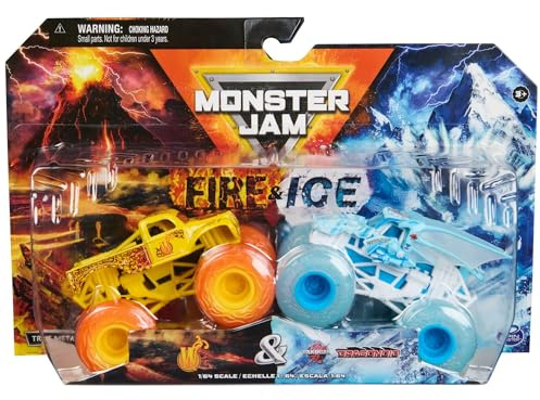 Monster Jam Camiones Monstruos de Fuego y Hielo, Paquete de 2, latigazo Cervical vs Dragonoid, Escala 1:64
