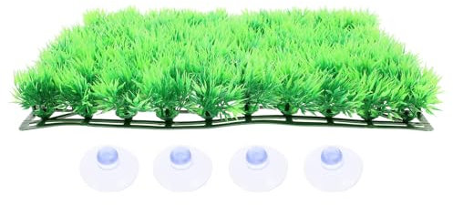 Kisangel Artificial Grass Rug Aquarium Mat Fake Grass Cushion 25x25cm with 4 Suction Cups Plastic Pad for Fish Tank Landscaping and Aquarium Decoration