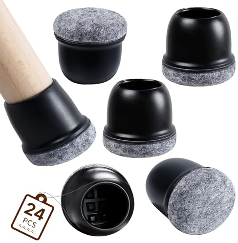 RCHYFEED 24Stück Stuhlbeinkappen, Schwarz Silikon Elastische Schutzkappen für Stuhlbeine Stumm und Kratzfest, Stuhlbeinschoner mit Filz, Filzgleiter für Stühle (28-35mm)