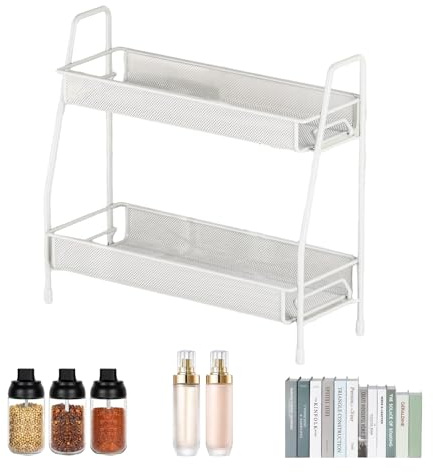 Eidoct 2 Tier Large Makeup Storage Rack Bathroom Storage Spice Holder | Perfume Organiser Kitchen Rack Vanity Organizer Storage Shelve, for Kitchen Home Office Countertop, 37 x 33 x 17 cm