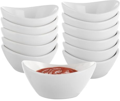 LDXDRU 12 Pack Ceramic Dipping Bowls, 42ml / 1.5oz Soy Sauce Dishes, Mini Ceramic Bowls Dip Pinch Bowl Jam Bowl Sauce Pots for Spices Snack Creams BBQ Party Dinner - 8 x 4cm