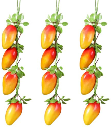 YANGSHINE Lot de 3 guirlandes de mangues artificielles à suspendre en mousse plastique pour la maison, la cuisine, la ferme, la décoration murale, mangue
