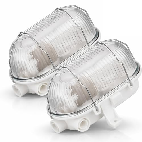ADAKAT 2er Pack I Kellerlampe Bulkhead E27 IP54, Glasabdeckung, Metallgitter