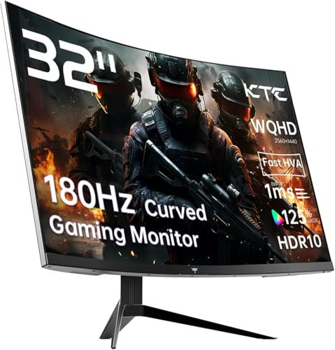 KTC 32 Inch Curved Monitor VA 1500R, 2K QHD 1440P@180Hz Gaming Monitor, 1ms MPRT, Adaptive Sync, HDR10, 122% sRGB, VESA, HMDI 2.0 / DP 1.4 Compatible with Desktop, Laptop, PS5, Xbox and More