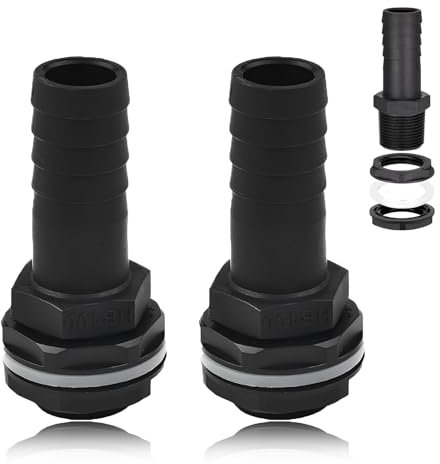 2Pcs Water Butt Hose Connector, Water Butt Connector & Overflow Kit, 25mm Barbed Double-Threaded Nozzles Suitable for Rain Barrels, Garden Taps, Outdoor Watering Systems