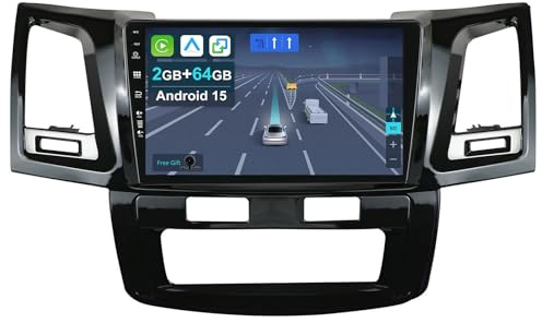 KEC 9” [2+64G] Android 15 Bilradio för Toyota Fortuner Hilux Revo Vigo 2004-2015 med Trådlös Carplay Android Auto Wifi GPS Navi Bluetooth 5.0 FM MirrorLink-Ingår backkamera