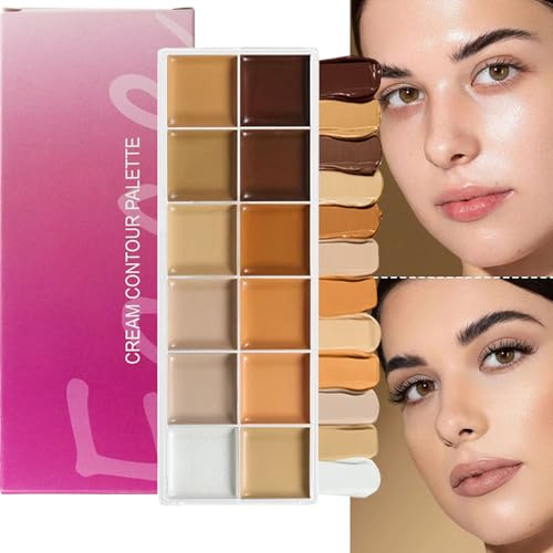 Palette per contouring, palette di fondotinta in crema a 12 colori, trucco per il viso per ufficio, matrimoni, appuntamenti, feste, balli scolastici, viaggi, artisti per pelle matura sotto gli occhi