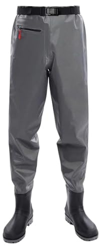 CYHTYM Watstiefel Herren-Wathose mit Stiefeln, graue PVC-Angelhose, geeignet für Landwirtschaft, Autowäsche und Sträucher(43 EU)