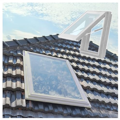 Fenêtres de Toit pour Toit de Maison, Sous-Sol, 50 60 70 80 90 100cm Puits de Lumière pour Toit Plat ou Incliné，Fenêtre de Sortie de Secours en Verre Trempé, Blanc, L*W 70x80cm