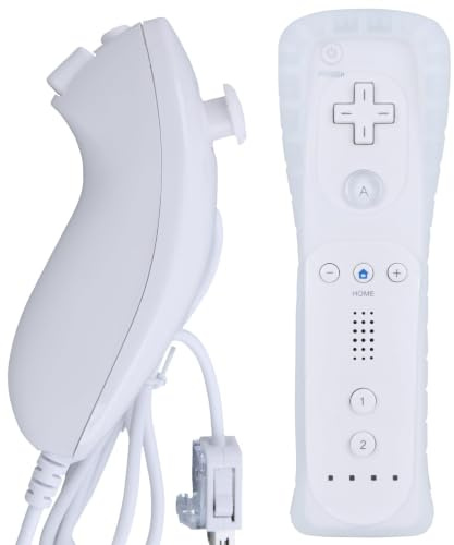 MOVHEIYL Ersatz fernbedienung für Wii und Wii U, integriertes 2-in-1 Motion Plus mit Silikonhülle und Nunchuck (Weiß)