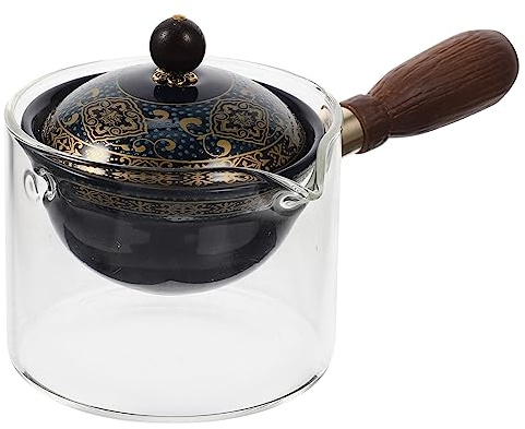 SMASOLO 360° Rotating Ceramic Teapot Side Handle, Traditional Chinese Loose Leaf Tea Brewing Pot, Blue Glass Infuser Kettle for Household Tea Making
