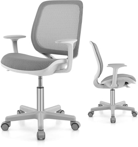 GOPLUS Schreibtischstuhl Kinder, Höhenverstellbarer Kinderdrehstuhl, Sitzhöhe 43-55cm, Kinder Bürostuhl mit Rückenlehne & Armlehnen & Rädern, Ergonomischer Kinderstuhl für 6-15 Jahre (Grau)