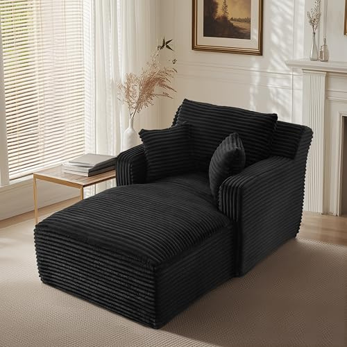 HAUSPROFI Schlafsessel aus Cord für Wohnzimmer, Büro,Apartment (Schwarz) | Modernes Schlafsofa ohne Montage, Relaxsessel mit komfortabler Polsterung, Platzsparend und Stilvoll