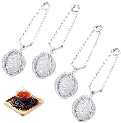 4 Stück Teesieb,Teesieb für Losen Tee,Edelstahl Tea Teeei,Teezange ei Tasse Infuser,Sieb Teefilter Balls Feinmaschig,Haushalt Strainer Kleines Gadgets,Teesiebe Teekugel Ø 4,5 cm