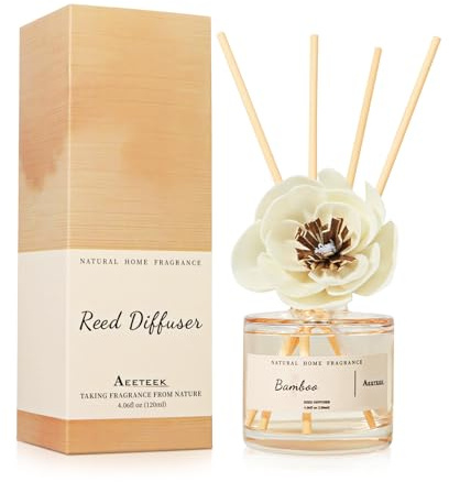 Aeeteek Diffuseur Huiles Essentielles - Bamboo Reed Diffuser, Bambou & Thé Diffuseur Parfum Maison, Déco d'Intérieur avec Fragrance Longue Durée, 4.06 FL. oz (120ml) pour Bureau et Salle de Bain