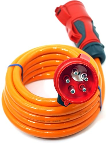 Event-Kabel & more CEE Starkstrom Verlängerungskabel – PUR orange H07BQ-F 5×6 mm² – 32A 400V – PCE Grip Phasenwender & Kupplung – Business-Line Made in Germany (Längen: 1,5m-50m) (25 Meter)