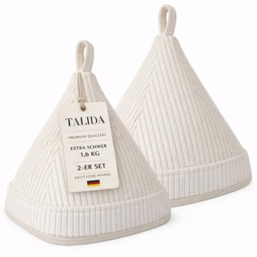 TALIDA Türstopper Sack Pyramide 1,6KG - mit Anti-Rutsch Untergrund und Cord-Schlaufe | Schwerer Bodenstopper - Sandsack (2, Beige)