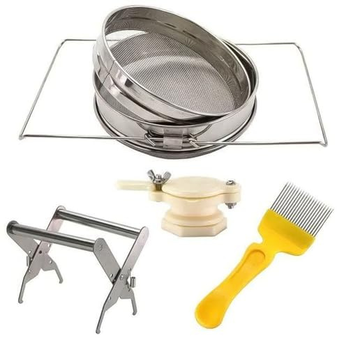 Homeponnew Kit de récolte de miel avec double tamis en acier inoxydable, support de cadre, vanne à miel et décapsulage pour apiculteurs