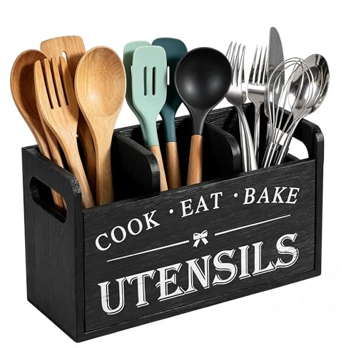 TYSM-CC Upgrade Extra Large Portautensili con 3 Regolabili & Fori Drenaggio Rapido, Porta Mestoli, Posate, Bacchette - per Tavoli, Piani Lavoro, Cucina Domestica, Facile da Pulire e Montare