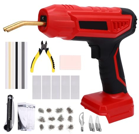 Ausla 200W Soldador de Plástico, Kit de Soldadura de Plástico 2 en 1 con Batería, Pantalla Digital de Potencia y Configuración de Tiempo, 56 Varillas de Soldadura para Reparación de (rojo)