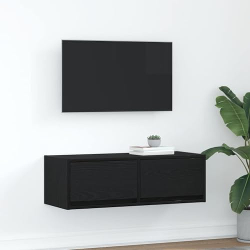 mtlskopl TV Lowboard Schwarz Eiche 80 x 31 x 25,5 cm, hängendes TV Sideboard mit 2 Schubladen, 60 kg belastbar, Modernes Wohnzimmer Möbel für Fernseher bis 80 cm