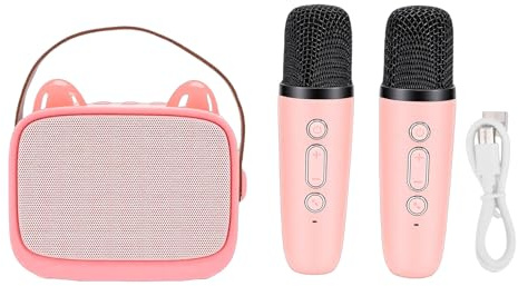 Asixxsix Mini Macchina per Karaoke Giocattolo per Bambini, Altoparlante Bluetooth Portatile con 2 Microfoni Wireless, Mini Macchina per Karaoke per Bambini, Regali di Natale e Compleanno (PINK)