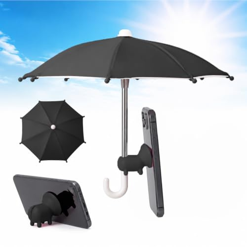 Universal Adjustable Cell Phone Mini Umbrella Sun Shade with Suction Cup | Mobile Phone Stand/Outdoor Accessories/Anti Glare/Light Rain/Hands Free/60g/11.4 in/Travel/Beach/Cute/Men/Women
