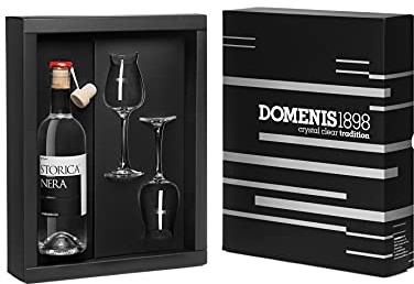 DOMENIS1898 - CONFEZIONE REGALO Storica Nera grappa 50% vol. con due calici a tulipano serigrafati